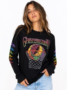Hollister Grateful Dead Basketball Long Sleeve Tee XS Oversized Rainbow Stealie